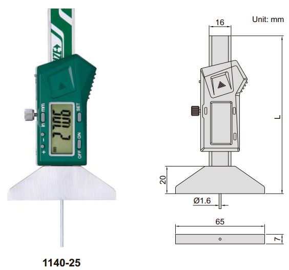 Thước đo sâu điện tử mini đầu đo tròn Insize 1140-25 4 Thước đo sâu điện tử mini đầu đo tròn Insize 1140
