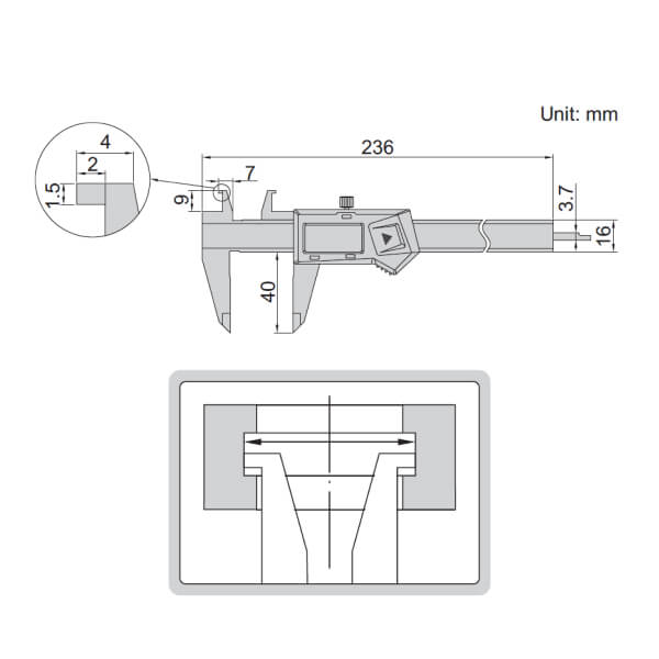 Thước kẹp điện tử đo rãnh trong Insize 1191-150 3 Thước kẹp điện tử đo rãnh trong Insize 1191