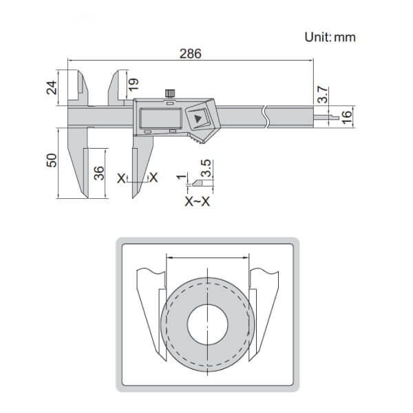 Thước kẹp điện tử mỏ đo dưới dạng cạnh dao Insize 1532-200 3 Thước kẹp điện tử mỏ đo dưới dạng cạnh dao Insize 1532