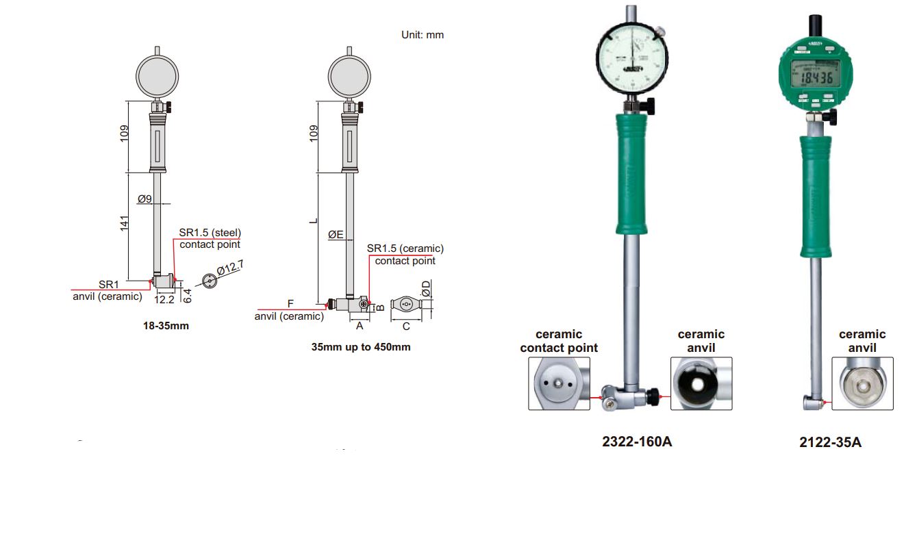 Đồng hồ đo lỗ điện tử Insize 2122-161A 3 Đồng hồ đo lỗ Insize