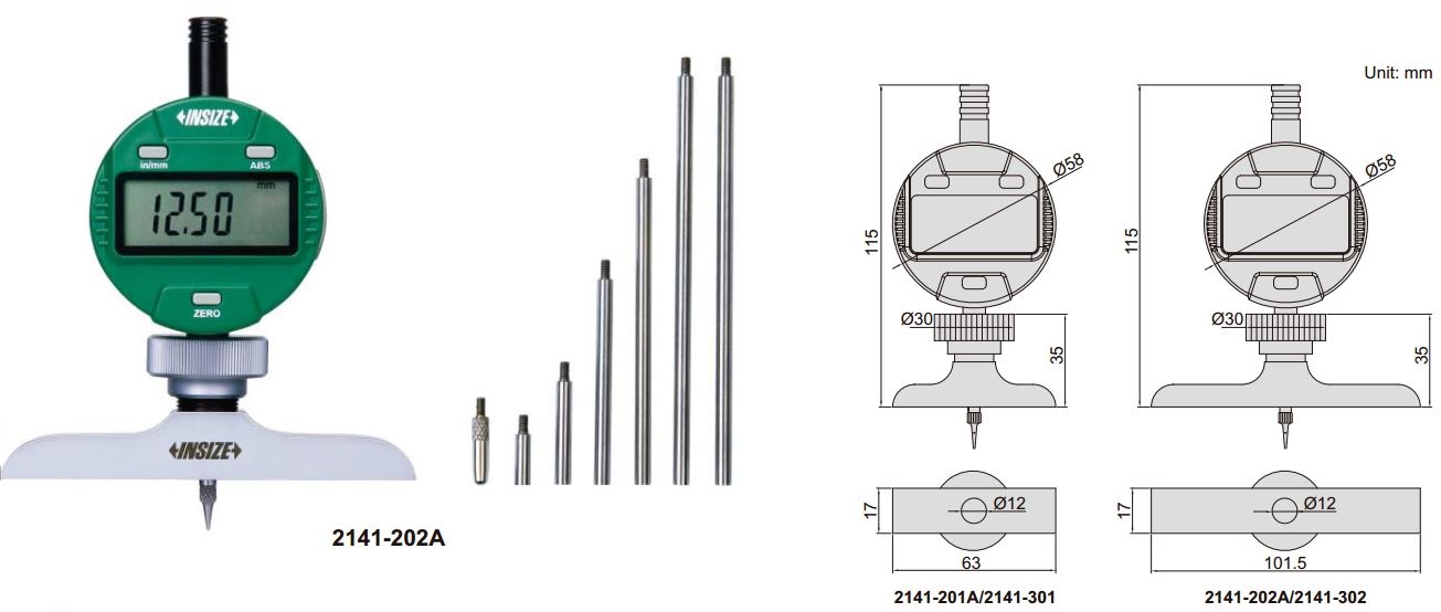 Đồng hồ đo độ sâu điện tử Insize 2141-301 2 Thước đo sâu đồng hồ điện tử Insize 2141