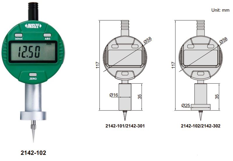 Đồng hồ đo độ sâu điện tử Insize 2142