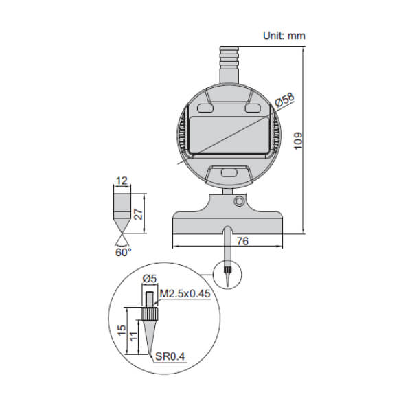 Đồng hồ đo độ sâu với đế dạng lưỡi dao 60° Insize 2143-101 3 Đồng hồ đo độ sâu với đế dạng lưỡi dao 60° Insize 2143-101