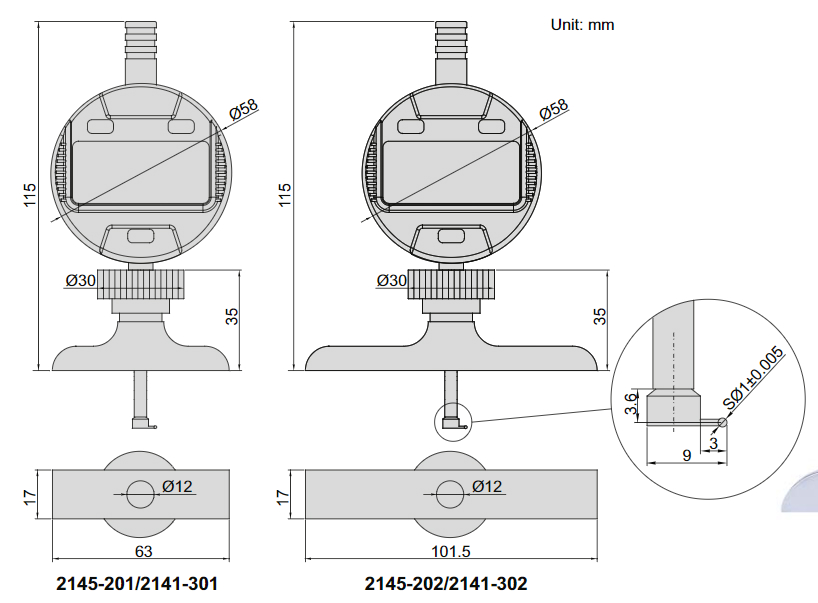 Đồng hồ đo lỗ điện tử Insize 2145