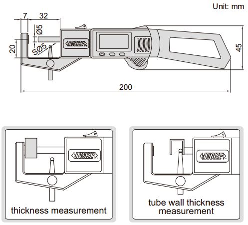 Đồng hồ điện tử đo độ dày vật liệu Insize 2163