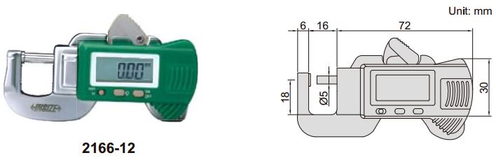 Dụng cụ đo độ dày điện tử Insize 2166-12 2 Đồng hồ điện tử đo độ dày vật liệu Insize 2166