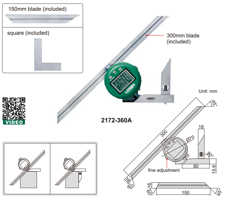 Thước đo góc điện tử Insize 2172-360A 3 Thước đo góc điện tử Insize 2172