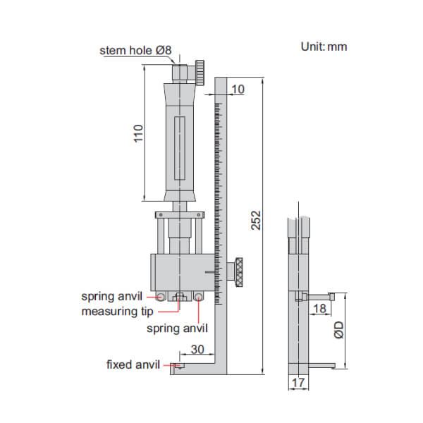 Thước đo lỗ chuyên dụng cho lỗ bị chắn trong Insize 2348-210