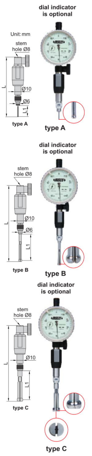 Bộ dụng cụ cho thước đo lỗ kích thước nhỏ Insize 2421