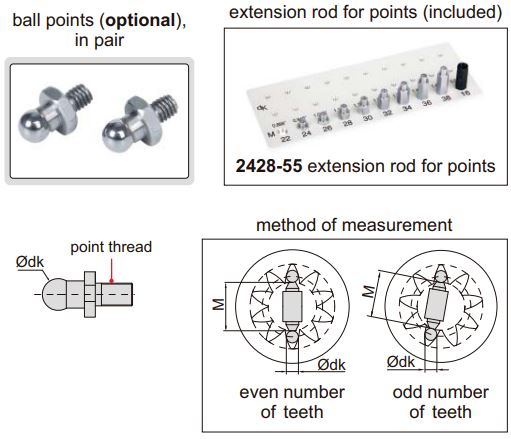 Dụng cụ đo lỗ bánh răng Insize 2428 