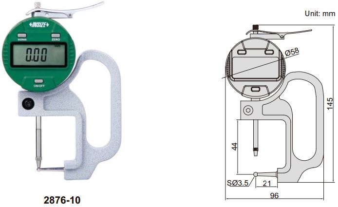 Đồng hồ điện tử đo độ dày ống Insize 2876