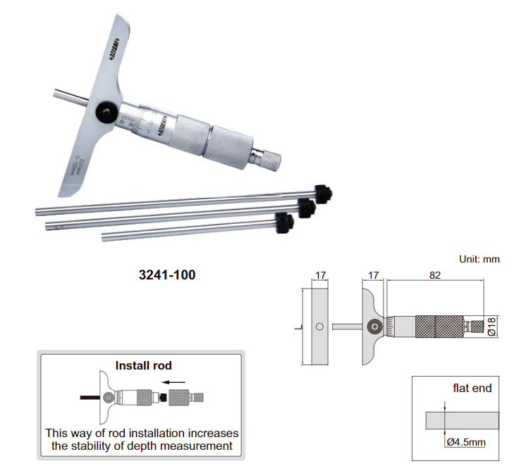 Panme đo sâu cơ khí Insize 3241-B300 2 Panme đo sâu cơ khí Insize 3241