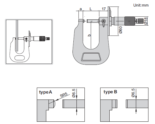 Thước panme cơ khí đo tấm kim loại Insize 3263-50A 2 Thước panme cơ khí đo tấm kim loại Insize 3263
