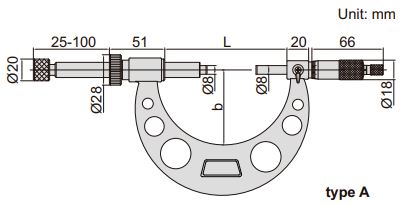 Thước panme gắn đồng hồ so Insize 3296-300A 3 Panme mặt chỉ thị kim Insize 3296