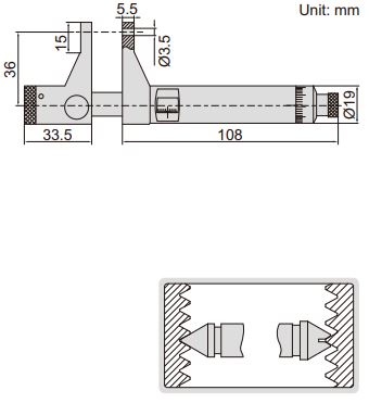 Panme cơ khí có vít bên trong Insize 3640