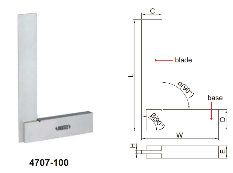 Thước đo góc vuông với đế rộng (loại phổ thông) Insize 4707