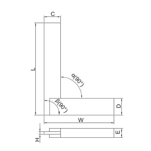 Thước đo góc vuông Insize 4705 (mép phẳng, đế rộng)