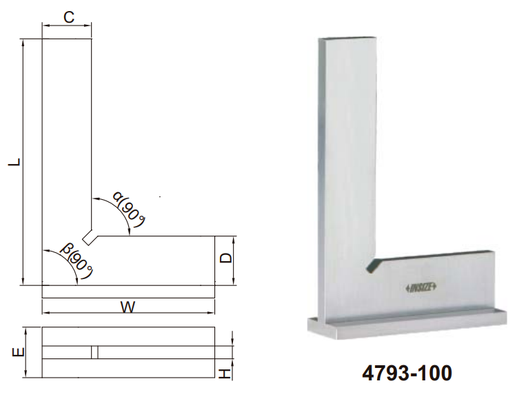 Thước đo góc vuông mỏng với đế rộng Insize 4792