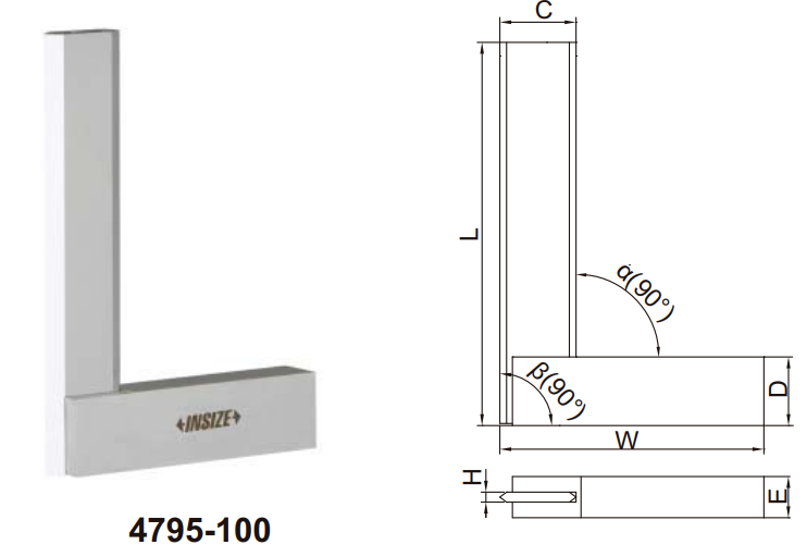Thước đo góc vuông vát cạnh với đế rộng Insize 4795