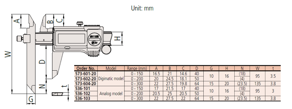 Thước kẹp điện tử đo bước Mitutoyo 573-601-20 1 Thước kẹp điện tử mỏ điều chỉnh Mitutoyo 573