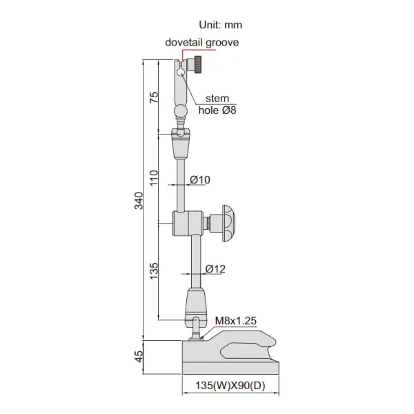 Đế gá đồng hồ so vạn năng Insize 6225-80 3 Đế gá đồng hồ so vạn năng Insize 6225