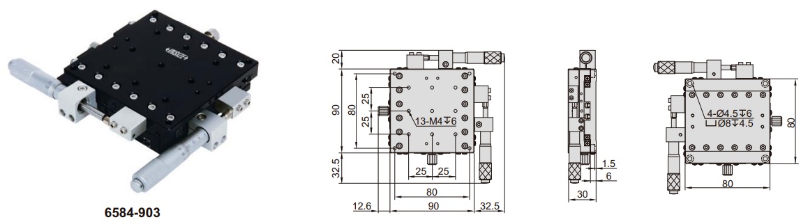 Đế chỉnh trục XY Insize 6584-402 4 Đế chỉnh trục XY Insize 6584