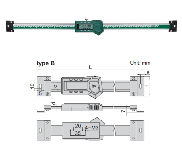 Thước đo điện tử phương ngang Insize 7101-400A 4 Thước đo điện tử phương ngang Insize 7101