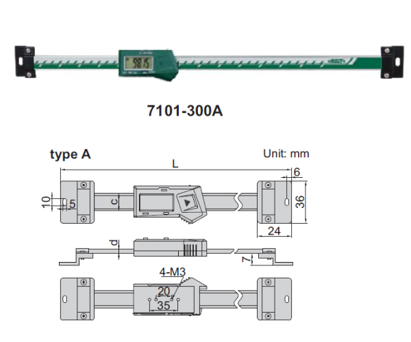 Thước đo điện tử phương ngang Insize 7101-500A 3 Thước đo điện tử phương ngang Insize 7101