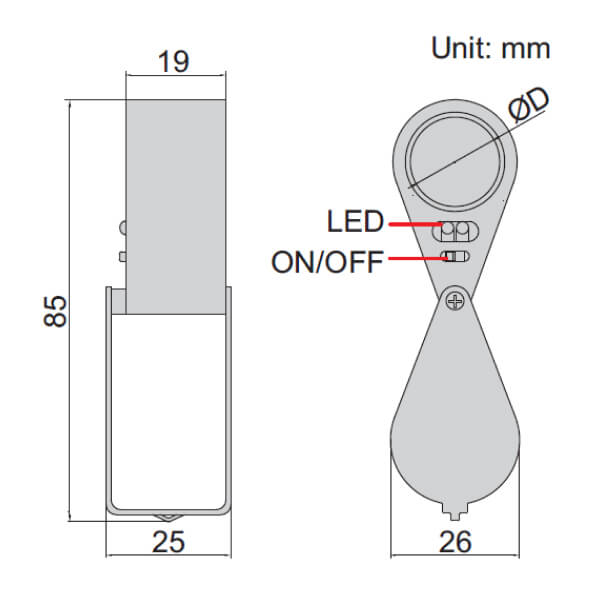 Kính lúp loại gấp có đèn chiếu Insize 7515-10