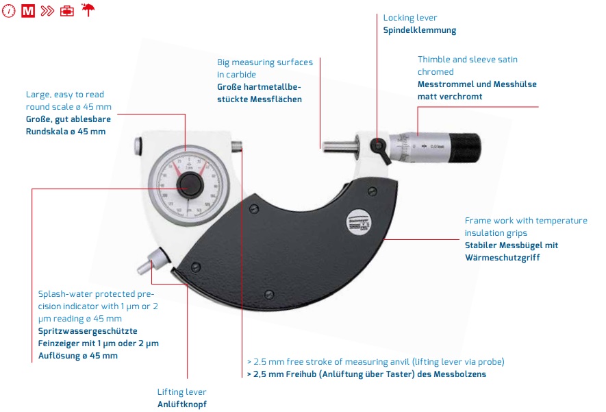 Panme đồng hồ đo ngoài Feinmess Suhl 76053705220 4 0537