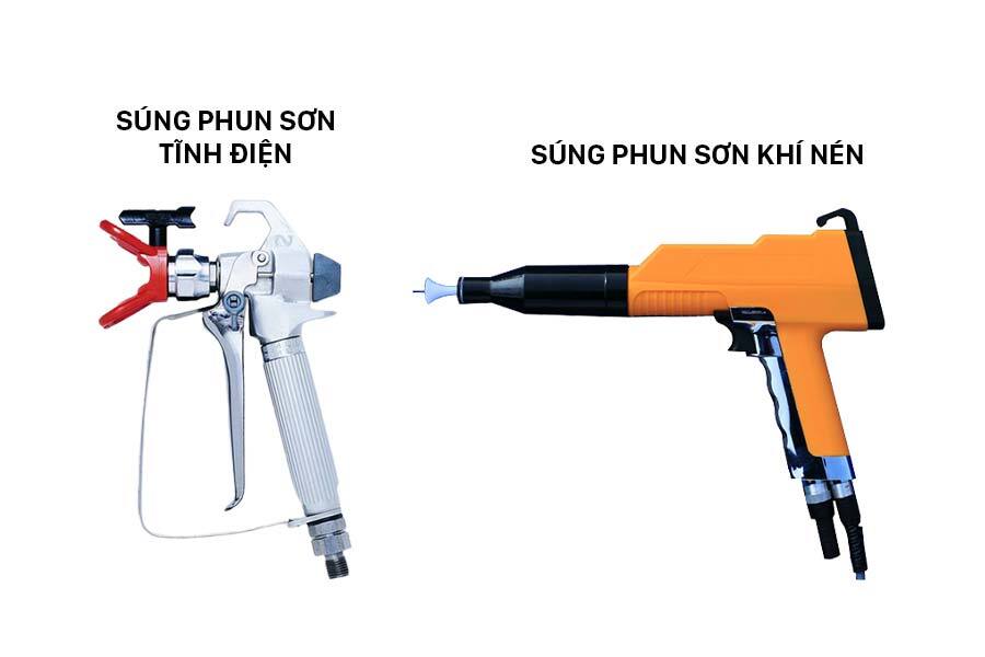 Súng phun sơn bằng khí nén và súng phun sơn tĩnh điện