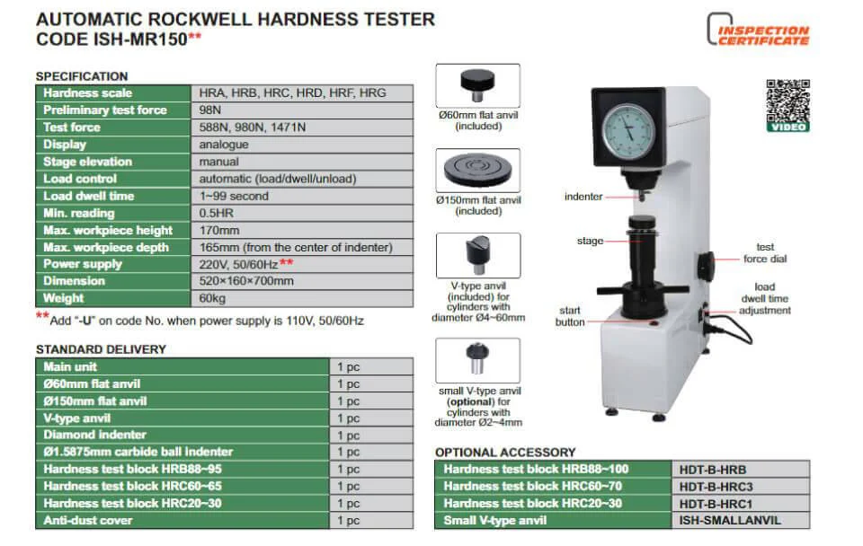 Máy đo độ cứng Rockwell điện tử tự động Insize ISH-MR150