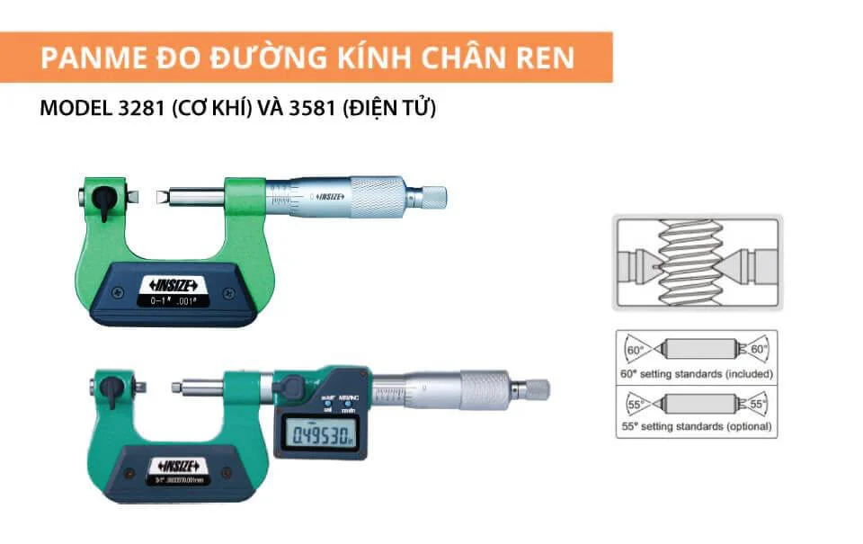 Panme đo đường kính chân ren Panme đo đường kính chân ren