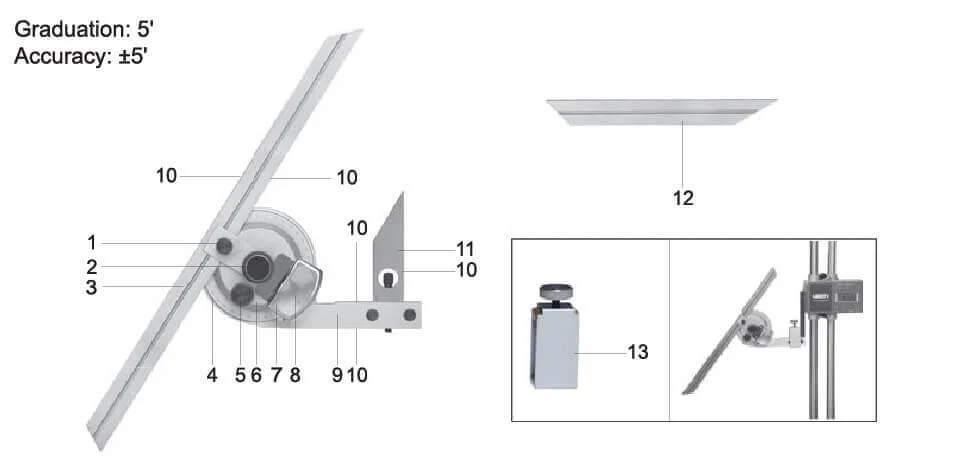 Cấu tạo của thước đo góc đa năng 2372