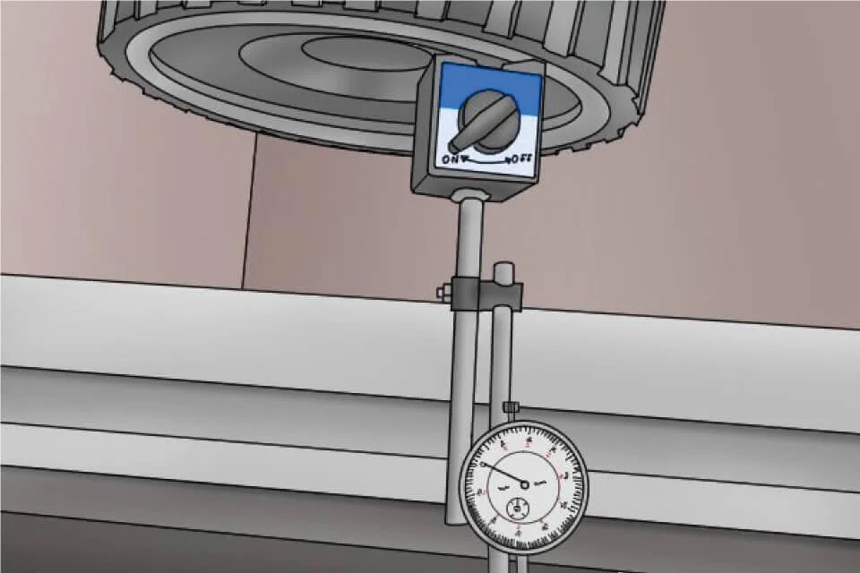 Để đế gá đồng hồ so theo chiều đảo ngược