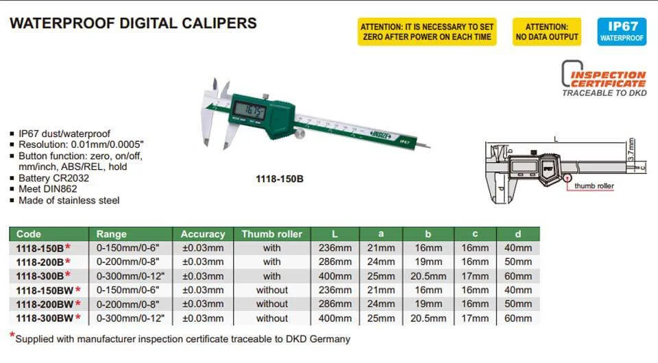 Dòng thước kẹp điện tử chống nước giá rẻ từ Insize model 1118-150B Dòng thước kẹp điện tử chống nước giá rẻ từ Insize model 1118-150B