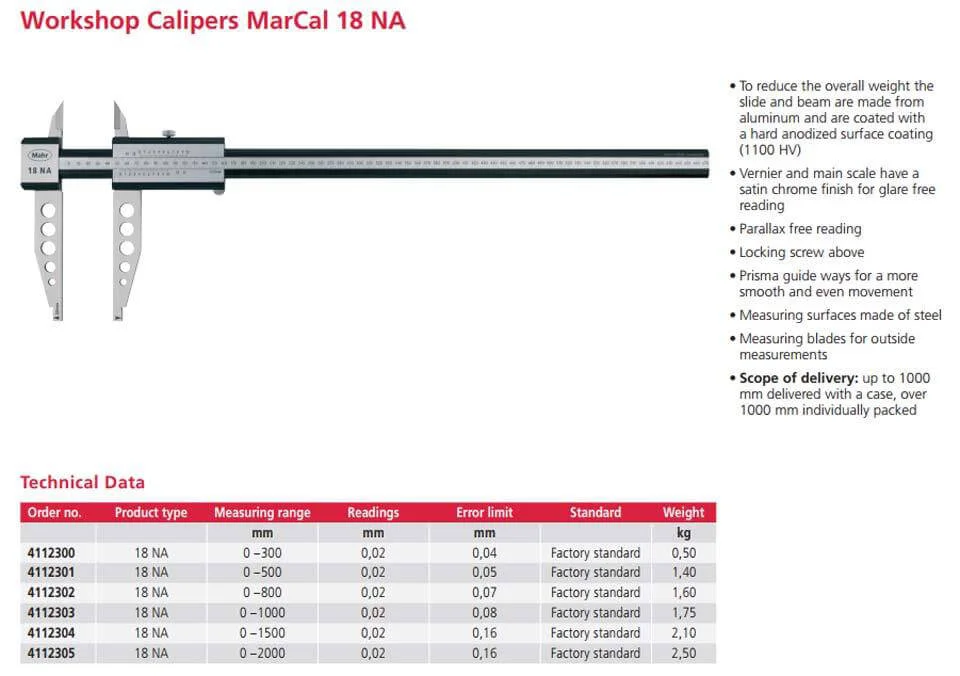 Dòng thước kẹp cơ khí cao cấp 18 NA từ Mahr, dải đo tới 2 mét Dòng thước kẹp cơ khí cao cấp 18 NA từ Mahr, dải đo tới 2 mét