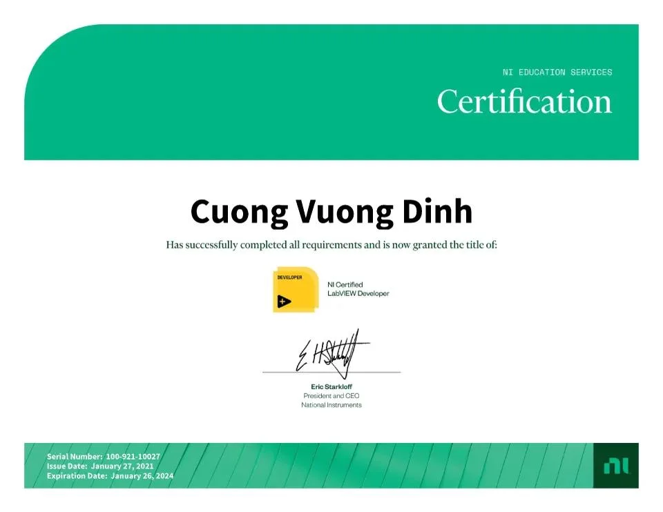 Tecostore đạt chứng chỉ CLD của LabVIEW Tecostore đạt chứng chỉ CLD của LabVIEW