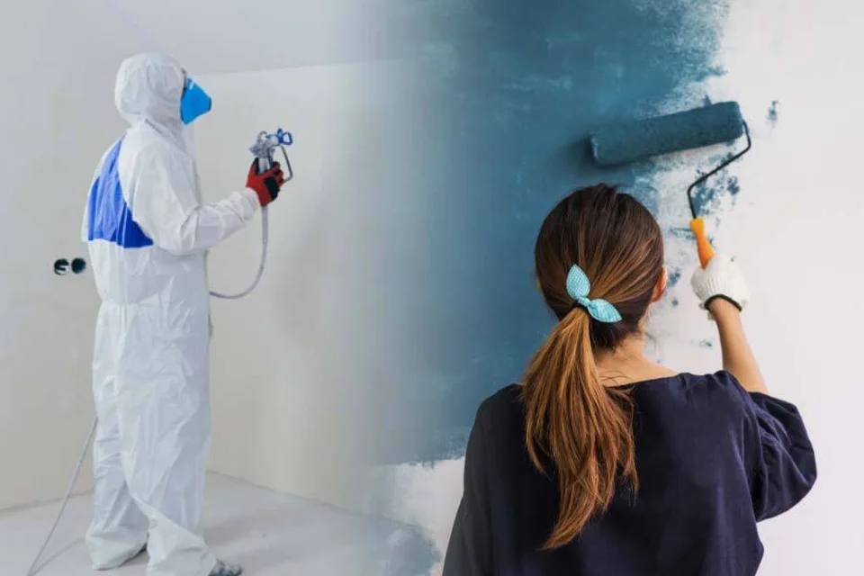 So sánh tường sơn bằng máy phun sơn và phun sơn bằng tay truyền thống